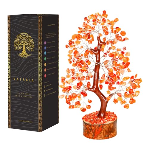 YATSKIA Carnelian Crystal - Gem Tree, Stone Tree, Crystal Tree for Positive Energy, Healing Crystals, Chakra Tree of Life, Gemstones and Crystals