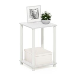 Furinno TURN-N-TUBE Side Table, 2-Tier End Table with Open Shelf, Toolless Night Stand, Bedside Table, for Living Room, Bedroom, White/White