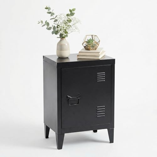 Homybec Single Metal Locker Storage Cabinet 1-Door, Scandinavian Free Standing 2 Tier Shelves Bedside Nightstand Cupboard for Home Office Study Bedroom Living Room, Black