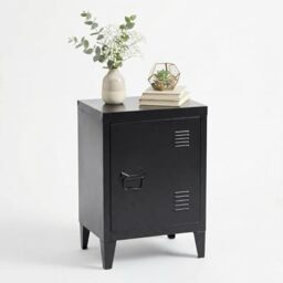 Homybec Single Metal Locker Storage Cabinet 1-Door, Scandinavian Free Standing 2 Tier Shelves Bedside Nightstand Cupboard for Home Office Study Bedroom Living Room, Black