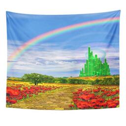 Emvency Tapestry Fields Musical Yellow Brick Road Backdrop Leading Into Emerald Wizard City Land Rainbow Party Home Decor Wall Hanging for Living Room Bedroom Dorm 50x60 Inches