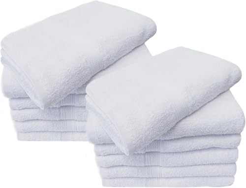 Towels N More 12 Pack White Economy 100% Cotton 15X25 Basic Hand Towels- Gym Towels (12)