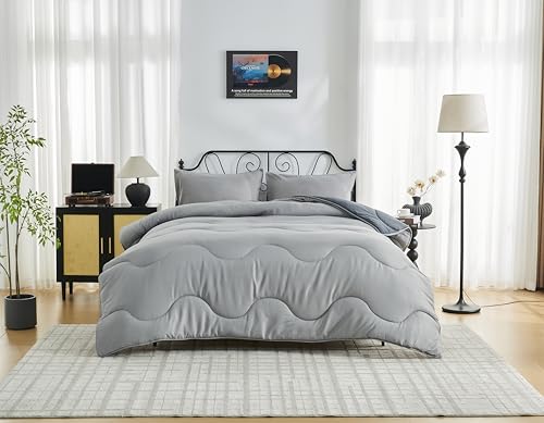 GC GAVENO CAVAILIA Coverless Single Duvet - 100% Polyester Down Alternative Comforter & Pillowcase - 10.5 Tog Reversible Coverless Quilt - Soft, Warm, Bedding Set - (137x200cm), Grey/Charcoal