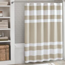 "Madison Park Shower Curtain, Waffle Weave, Pieced Design Fabric Shower Curtain with 3M Scotchgard Moisture Management, Premium Spa Quality Modern Shower Curtains for Bathroom, Tall 72""x84"" Taupe"