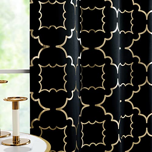 "Purainbow Black Blackout Curtains for Bedroom Living Room with Gold Foil Print Panels Room Darkening Energy Saving Grommet 95% Blackout Drapes for Patio Hall Studio, 2 Panels, 52"" Wx63 L"