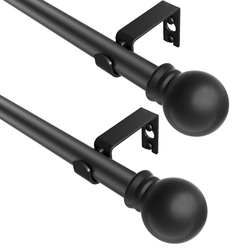 "Black Curtain Rods 2 Packs for Windows 31""- 92"", Decorative Drapery Rod Adjustable by Splicing, 5/8 inch Small Curtain Rod for Bedroom, Living Room, Kitchen and Outdoors 2*QT-H-2+4-JJ"