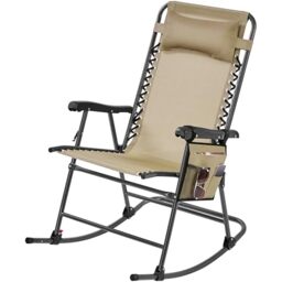 Yaheetech Beige Garden Lounge Foldable Rocking Chair with Pillow, Outdoor Patio Lounger with Arc-Shaped Support and Texteline Surface