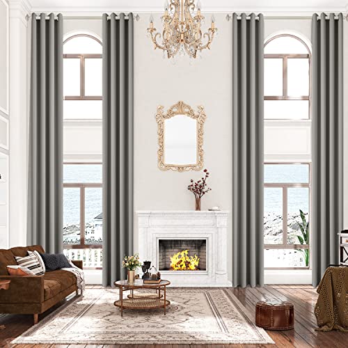 Blackout Extra Long Privacy Curtain 14ft Length,Triple Weave Energy Saving Thermal Insulated Solid Grommet Drape for 2 Story House, Great Room,High Ceiling(Light Grey,1 Panel,52 x 168 Inch)