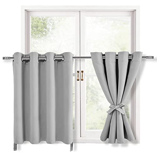Hiasan RV Blackout Curtains for Bedroom, 52 x 30 Inches Long - Thermal Insulated & Light Blocking Window Curtains for Living Room, 2 Drape Panels Sewn with Tiebacks, Silver Grey