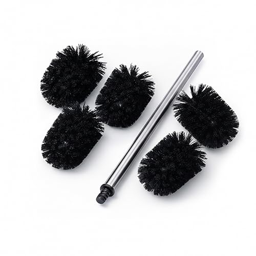 Relaxdays toilet brush with 5 replacement heads, stainless steel handle, plastic, HxD: 35.5 x 8 cm, black