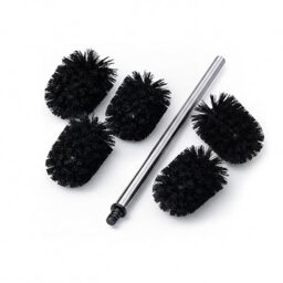 Relaxdays toilet brush with 5 replacement heads, stainless steel handle, plastic, HxD: 35.5 x 8 cm, black