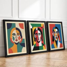 Modern Geometric Faces Modern Set of 3 Framed Wall Art Prints A4