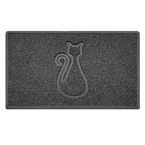 Nicoman Cat Embossed Shape Door Mat Dirt Trapper PVC Spaghetti Mat Washable Quick Drying Barrier Doormat-Dark Grey (Drainage Open-Back)-Medium (75x44cm)