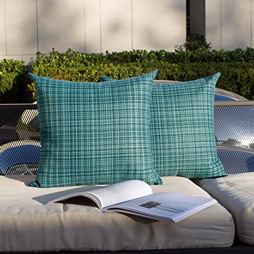 Kevin Textile Pack of 2 Decorative Outdoor Waterproof Throw Pillow Covers Pillowcases Modern Cushion Cases for Patio Couch Bench 22 x 22 Inch Teal