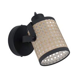 EGLO Wall Lamp Ruscomb, 1-Light Ceiling Lamp Vintage, Retro, Boho - Indoor wall light made of Steel, Paper, Plastic, Living Room Lamp, Hallway Light in Black, Natural, Spotlight with E27 Socket