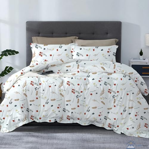 "SLEEP-NEST Flower Print Duvet Cover Set Oversized Queen 92""x98"" Inch 3 Piece 100% Cotton Floral Luxury Bedding Set with Zipper Closure Decorative with White Background, Breathable, Floral Bliss"
