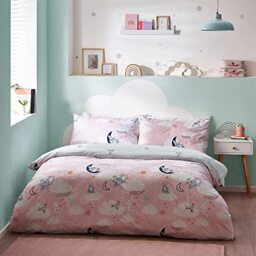 Peter Rabbit™ Sleepy Head Duvet Cover Set – Reversible Moonlit Cloud Polycotton Children’s Bedding (Pink – Single – 135x200cm)
