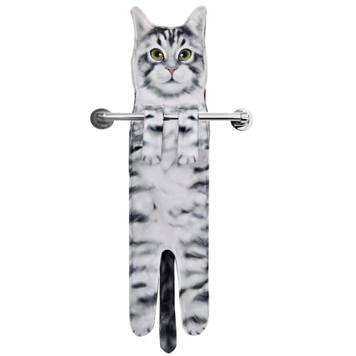 MewMix Funny Hand Towels for Bathroom Kitchen Decor - Cute Cat Hanging Hand Towel Kitchen Gadgets - Unique Housewarming Birthday Christmas Cat Lover Gift Ideas for Women Mom Lady Adults