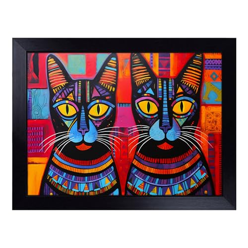 Lap Tray with Bean Bag Cushion, Egyptian Cat Pop Art - Handmade in the UK, Raised Wooden Edge, Padded Cushion, Heat-Resistant Wipe-Clean Surface, for Meals, Laptops and Crafts