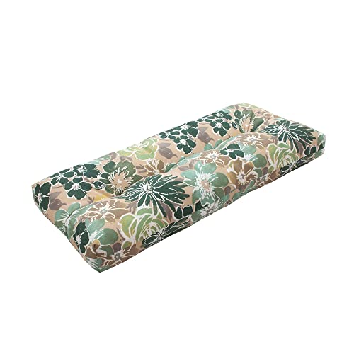 "Magpie Fabrics Indoor Outdoor Bench Cushion 45""x18"", Non-Slip Tufted Long Seat Pads, Patio Loveseat Cushion for Window, Garden, Swing, Settee - Green Floral"