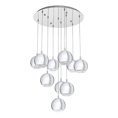 Eglo Pendant Light Conessa, 10-Flame Hanging Lamp, Suspension Lamp Made of Metal and Plastic, Dining Table Light in Chrome, Clear, Hanging Living Room Lamp with GU10 Socket, Ø 58 cm