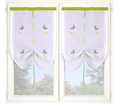 HomeMaison Embroidered Curtains, Butterfly, Polyester, green, 120 x 60 cm