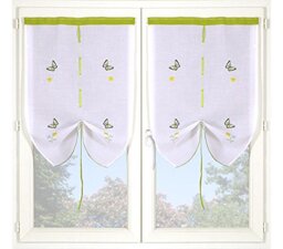 HomeMaison Embroidered Curtains, Butterfly, Polyester, green, 120 x 60 cm