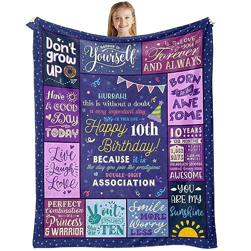 puekrtoa Birthday Gifts for 10 Year Old Girl, 10 Year Old Girl Birthday Gifts, 10 Year Old Girl Gift Ideas, 10th Birthday Decorations for Girls,10th Birthday Gifts for Girls Blanket 60x50 Inch