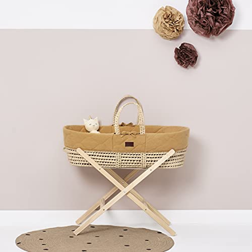 The Little Green Sheep Natural Quilted Moses Basket, Mattress & Stand Honey FNB010G