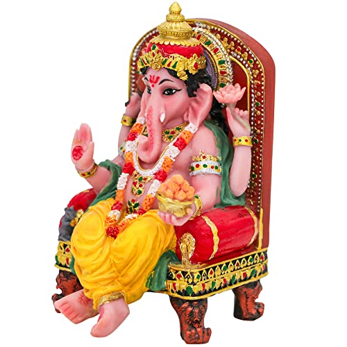 alikiki Hindu God Ganesha Statue Figurine - Indian Idol Sitting Lord Ganesh Statue India Murti Item Ganpati Home Office Temple Mandir Altar Pooja Gifts Diwali Puja Gifts