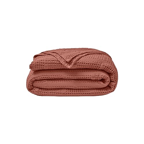 ESSIX Jacquard Honeycomb Bedspread Cotton Yogi, Terracotta, 260 x 240 cm