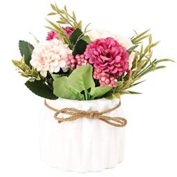 SUPNIU Artificial Hydrangea Bouquet with Ceramic Vase Fake Silk Variety Flower Balls Flowers Decoration forTable Home Party Office Wedding (White)