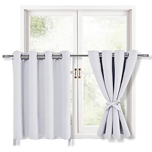 Hiasan RV Blackout Curtains for Bedroom, 52 x 36 Inches Long - Thermal Insulated & Energy Saving Window Curtains for Living Room, 2 Drape Panels Sewn with Tiebacks, Greyish White