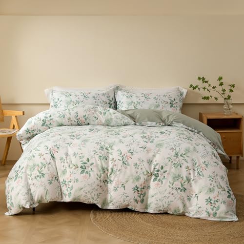OAITE Duvet Cover Set,100% Cotton Comforter Cover with Floral Pattern Duvet Cover Set,Soft Bedding Set Includes with 3 Piece (2 Pillow Shams,1 Duvet Cover)