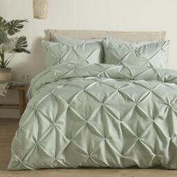 Serene Lara Pleated Duvet Cover Set Single 135 x 200cm – Textured Steel/Sage Bedding with Elegant Pintuck Design, Includes 1 Pillowcase