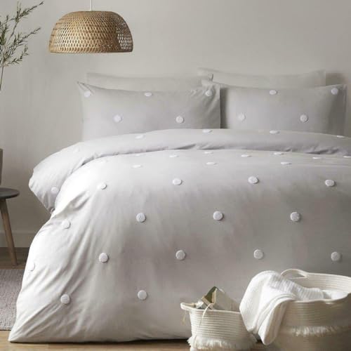 Appletree Single Duvet Cover Set – White with Silver Polka Dots – 100% Cotton Bedding – 140 x 200cm – Includes 1 Pillowcase – Soft, Breathable Spotty Bed Linen