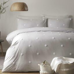 Appletree Single Duvet Cover Set – White with Silver Polka Dots – 100% Cotton Bedding – 140 x 200cm – Includes 1 Pillowcase – Soft, Breathable Spotty Bed Linen