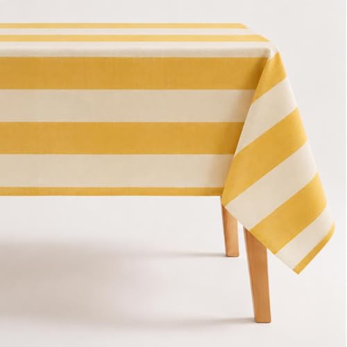Talking Tables Yellow Stripe 80% Cotton XL Tablecloth Reusable Fabric Dining Table Cover for Garden Parties Summer Lunches Picnics Weddings Washable Soft Woven 80% Cotton 20% Polyester 160cm x 250cm