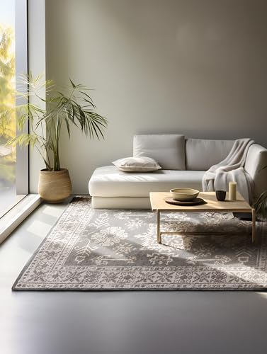 Hanse Home Design Oriental Rug - Oriental Living Room Rug - Classic Oriental, Densely Woven with Border, Soft Short Pile for Bedroom, Dining Room, Living Room - Grey Brown, 80 x 120 cm