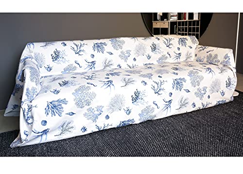 BIANCHERIAWEB 100% Cotton Coral Blue Bedspread Throw Sofa Throw or Bedspread