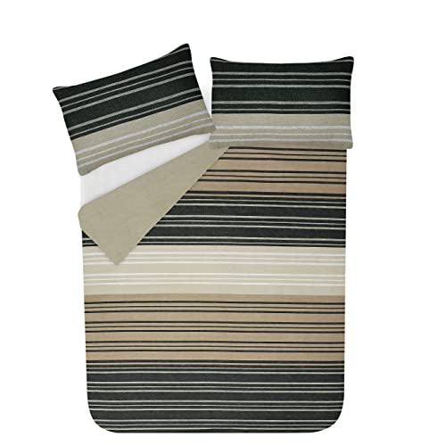 Sleepdown Duvet Cover Set - Brown - Textured Stripe - Reversible Quilt Cover Easy Care Bed Linen Soft Cosy Bedding Sets with Pillowcases - King (230 cm x 220 cm)