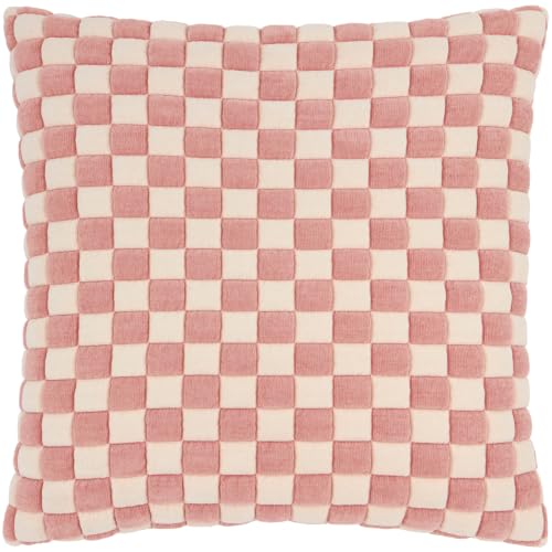 furn. Softie Checkerboard Polyester Filled Cushion (Pink - 50x50cm) - Bold Checkered Quilted Textured Plain Reverse Playful Decorative Pillow