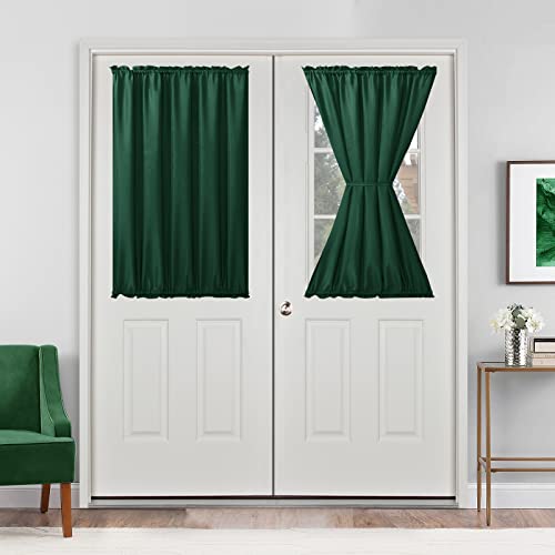 Hiasan French Door Curtains Privacy, Rod Pocket Semi Sheer Front Curtain for Door Window, 1 Panel (Emerlad Green, W 52 inch x L 40 inch)