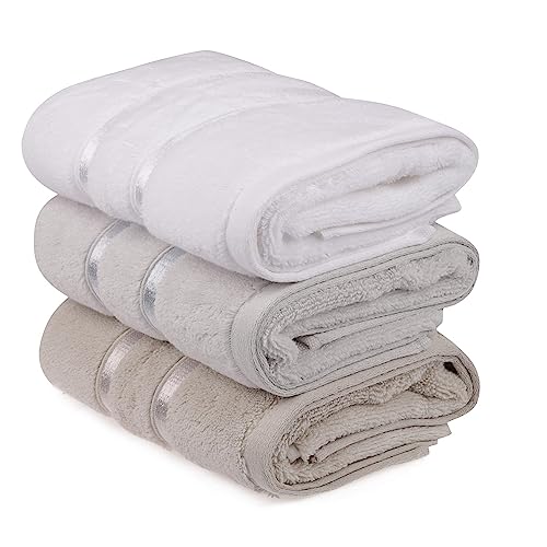 WELL HOME MOBILIARIO & DECORACIÓN Hand Towel Set (3 Piece) White, Light Blue, Light Brown