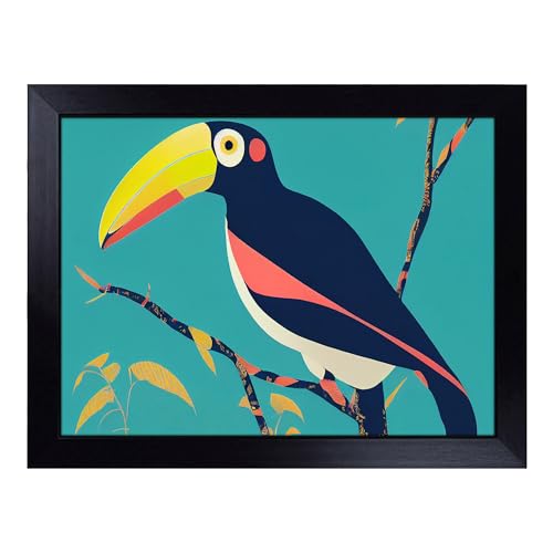 Lap Tray with Bean Bag Cushion, Quirky Toucan Bird Abstract - Handmade in the UK, Raised Wooden Edge, Padded Cushion, Heat-Resistant Wipe-Clean Surface, for Meals, Laptops and Crafts
