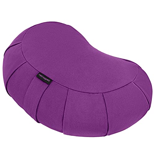 Retrospec Sedona Zafu Meditation Cushion Filled w/Buckwheat Hulls - Yoga Pillow for Meditation Practices - Machine Washable 100% Cotton Cover & Durable Carry Handle Crescent, Mulberry