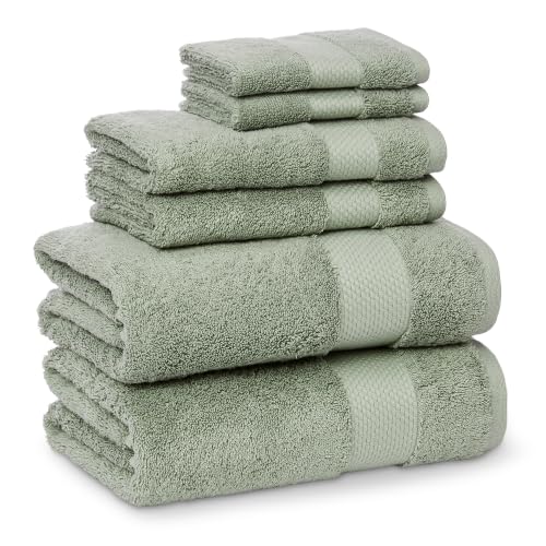 Amazon Basics Ring Spun Cotton Bath Towels Set, 2 Bath, 2 Hand, 2 Washcloths, 6-Pieces, Sage Green