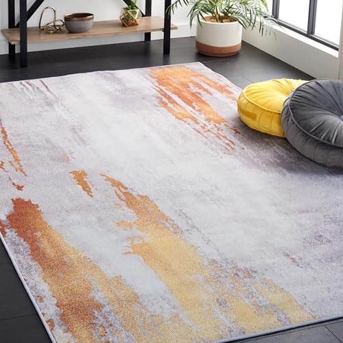 Safavieh Abstract Rug Ideal for High Traffic Areas - Machine Washable and Non Slip - Tacoma Collection, Short Pile, in Grey and Red, 183 X 183 cm