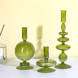Rtteri 3 Pcs Glass Candlestick Holders Glass Taper Candle Holders Groovy Candlestick Wavy Glass Candlestick Holders Elegant Glass Candlestick Glass Vases for Home Party Centerpiece (Green)