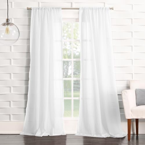 "No. 918 Tayla Crushed Texture Semi-Sheer Rod Pocket Curtain Panel, 50"" x 120"", White"